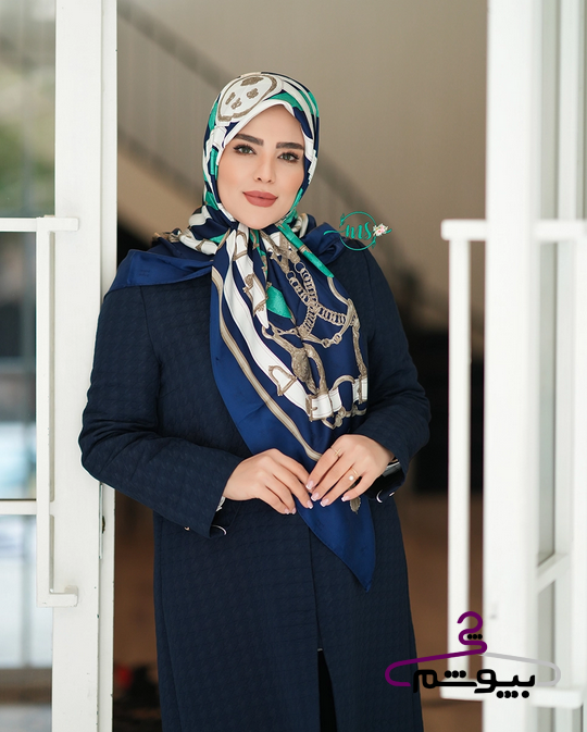 روسری طرح کمربندی هرمس سرمه ای